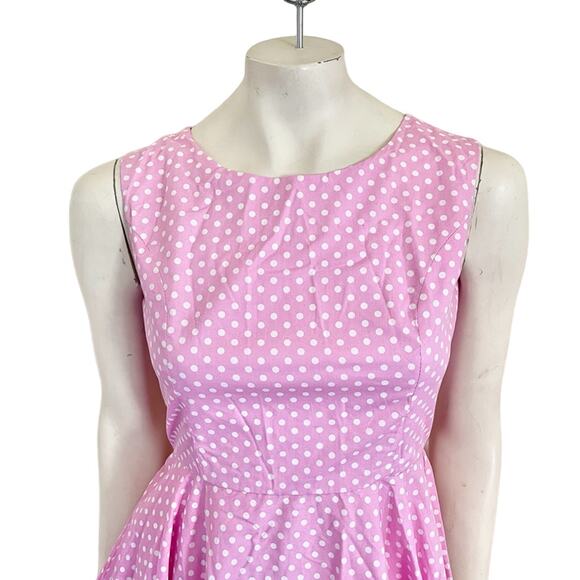 FIFTIES 50s CHIC Fit & Flare Sleeveless Pink and White Polkadot Dress SZ S - Picture 2 of 10